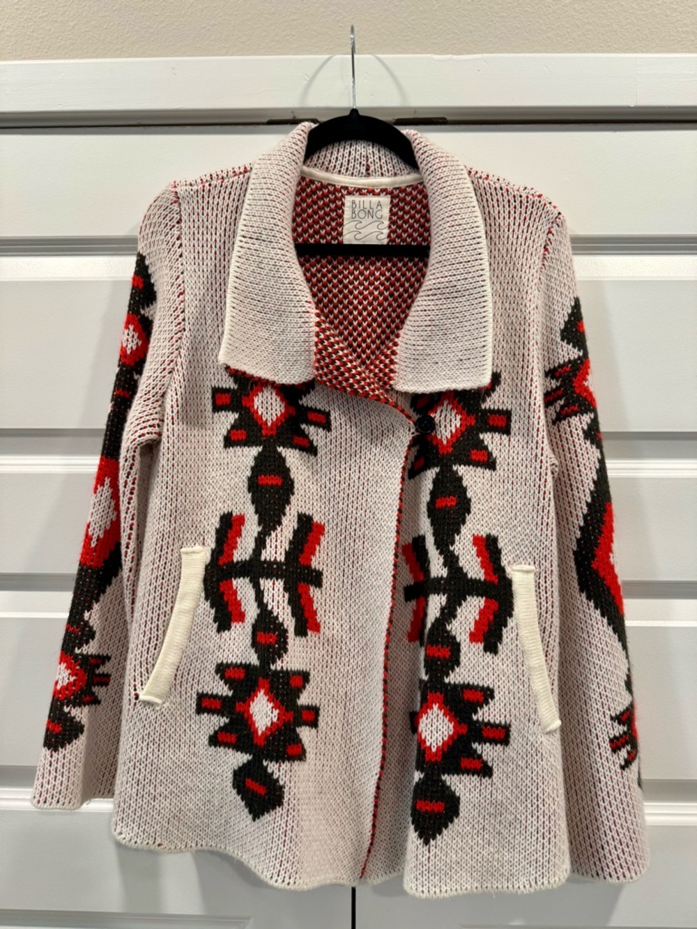 Billabong Cream, Red and Black Knit Cardigan